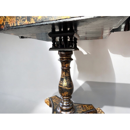 342 - A Regency period Chinese export lacquered games table.Circa 1830.Elaborately painted with typical Ch... 