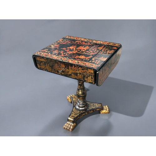 342 - A Regency period Chinese export lacquered games table.Circa 1830.Elaborately painted with typical Ch... 