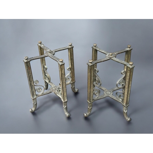 343 - A pair of silvered bronze folding Coffin stands.Early 20th century.