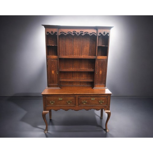 339 - Georgian Oak 2 Part Dresser, having Cross Banded Decoration, Inlaid Cartouche to Doors and Brass Fit... 