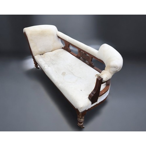 338 - 19th Century Mahogany Carved Framed Chaise Longue. Requires re-upholstering, Nice Carved Detail, tur... 