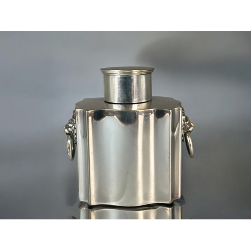 607 - A Victorian Mappin & Webb silver plate Tea caddy.With ringed Lion mask handles. 9.5 x 10cm... 