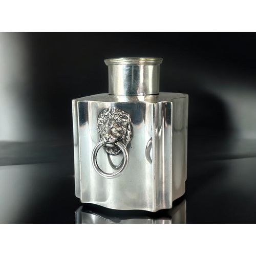 607 - A Victorian Mappin & Webb silver plate Tea caddy.With ringed Lion mask handles. 9.5 x 10cm... 