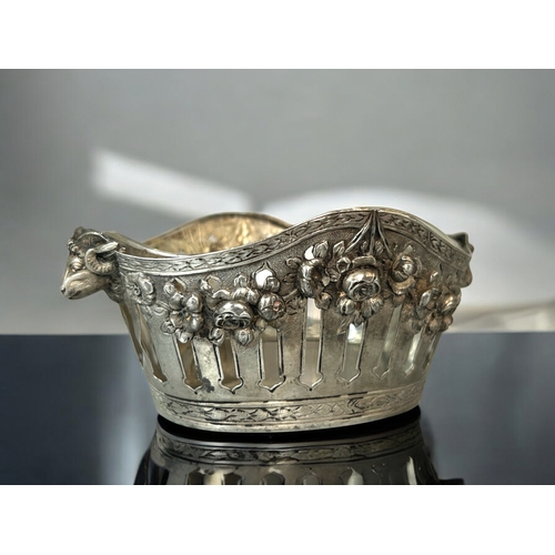 590 - A continental silver 'Rams head' bowl.Neo classical style. With glass liner.800 & makers Marks t... 