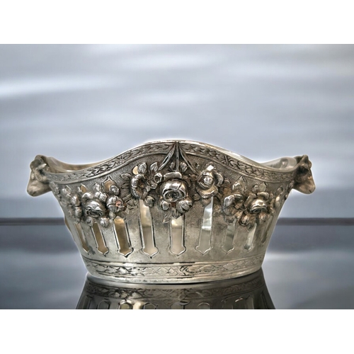 590 - A continental silver 'Rams head' bowl.Neo classical style. With glass liner.800 & makers Marks t... 