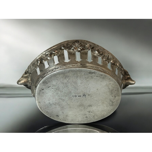 590 - A continental silver 'Rams head' bowl.Neo classical style. With glass liner.800 & makers Marks t... 