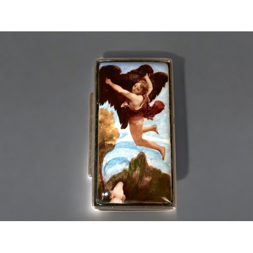 591 - A sterling silver & hand painted enamel pill box, together with a Victorian silver mounted horn ... 