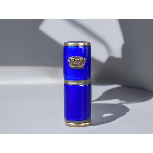 619 - A Guilloche enamel 'Royal Navy' lipstick.Height - 5cm