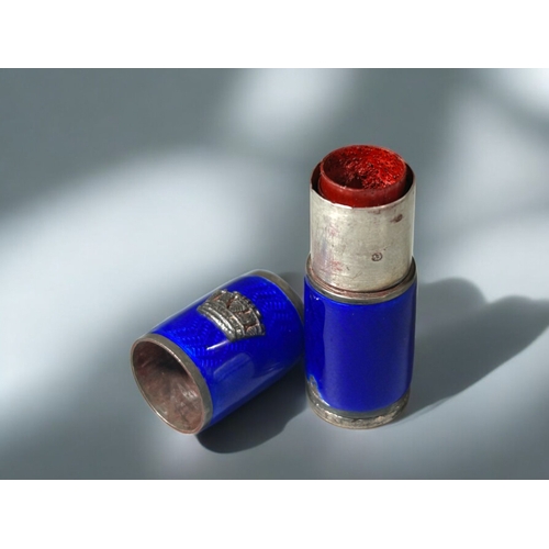 619 - A Guilloche enamel 'Royal Navy' lipstick.Height - 5cm