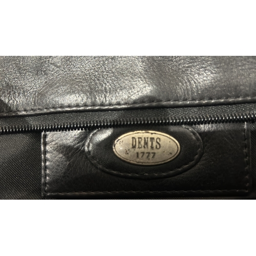 196 - Black leather Dents bag with wing-shaped logo. Established 1777, known for high-quality leather good... 