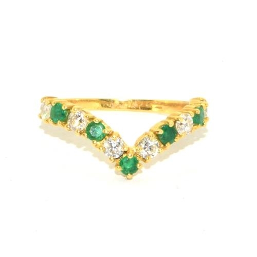 3 - 18ct gold Emerald and Diamond wishbone ring size M