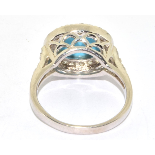 29 - 925 silver ladies Turquoise oval halo design open work setting ring size U