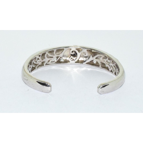 69 - 925 silver fancy design cuff bangle with open work leaf setting and accent marcasite stones 40g