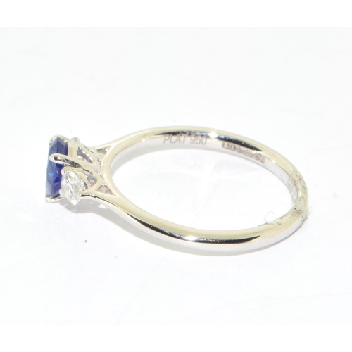 106 - Fine quality Platinum set pear shape Sapphire and Diamond three stone ring approx 80 points size K