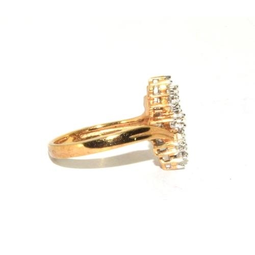 108 - Diamond drop down cluster ladies ring in 9ct gold approx 0.50ct , 4.8g size N