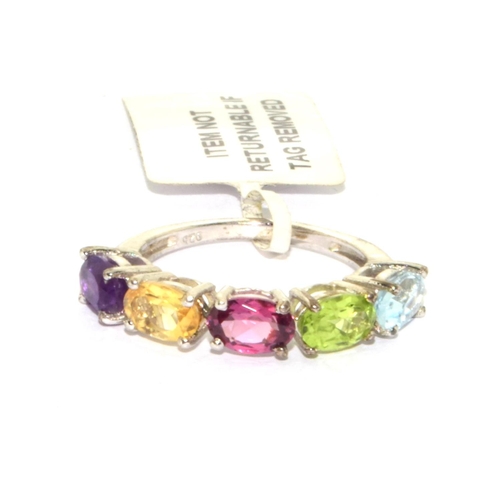 129 - 925 silver new with Tags 5 semi precious stone ring size L