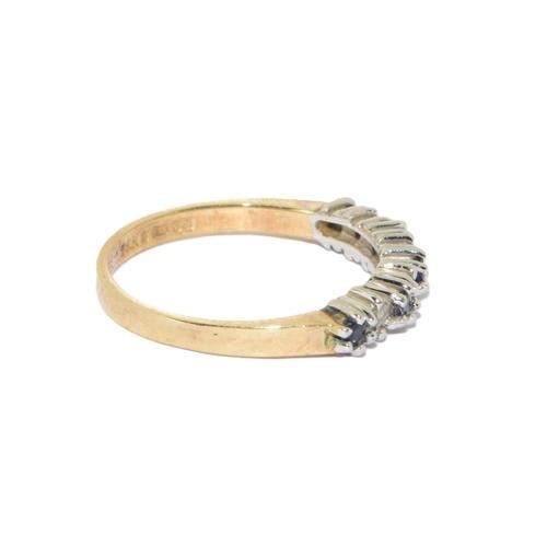 131 - 9ct gold 9 stone Diamond and Sapphire ring size L