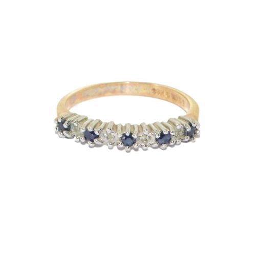 131 - 9ct gold 9 stone Diamond and Sapphire ring size L