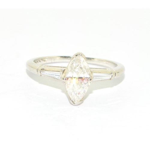 276 - Platinum set Marquise shaped Diamond solitaire ring approx 1ct size L