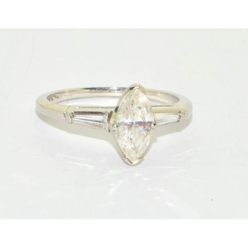 276 - Platinum set Marquise shaped Diamond solitaire ring approx 1ct size L