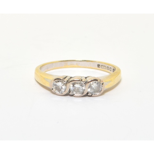 286 - 18ct gold ladies vintage 3 stone old cut Diamond ring of approx 0.25ct size L