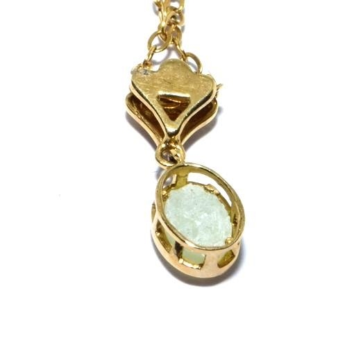 293 - 9ct gold Diamond and Jade pendant necklace with chain length 42cm