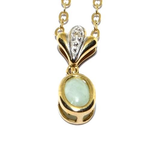 293 - 9ct gold Diamond and Jade pendant necklace with chain length 42cm