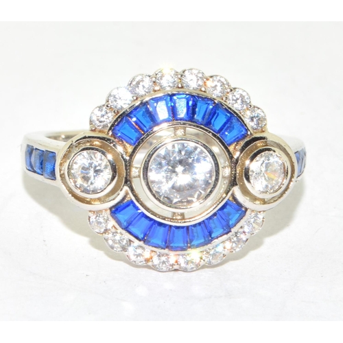 298 - Silver art deco style sapphire dress ring size