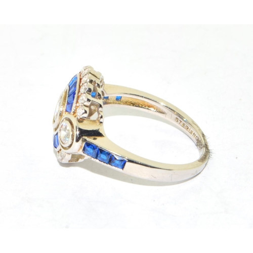 298 - Silver art deco style sapphire dress ring size