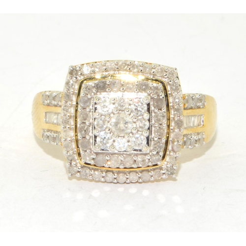 316 - 9ct gold ladies Diamond Square shape halo statement ring with Diamonds to the shaft with approx 1.00... 