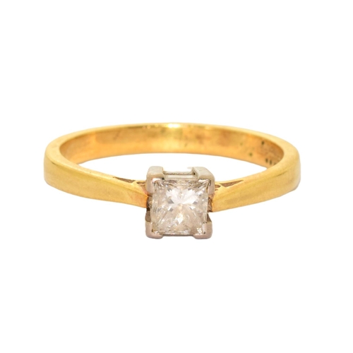 326 - 18ct gold ladies square set emerald cut  Diamond solitaire ring hall marked in ring as 0.50ct size P