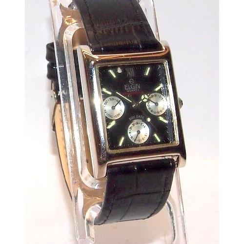 331 - Vintage Elgin quartz 24 hour indicator gents tank watch ref:FK-924-A. Working at time of listing