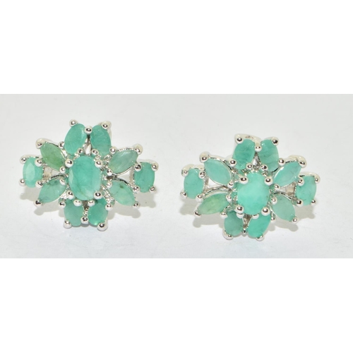 332 - Pair silver and emerald cluster earrings