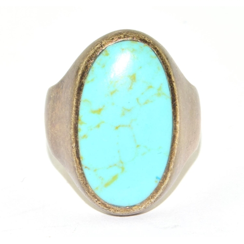 347 - 925 silver ladies large Turquoise oval statement ring size S