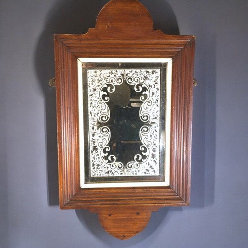 344 - Late Victorian Cut and Etched Mahogany framed Mirror.H 32cm (Mirror Plate)W 22cm