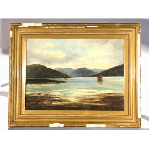 355 - 19th Century Scottish Seascape Scene of Creiff Scotland. Oil on Canvas Unsigned.H 39cm x W 47cm (Fra... 