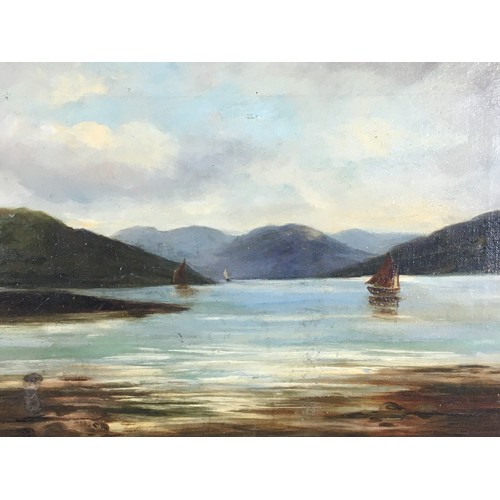 355 - 19th Century Scottish Seascape Scene of Creiff Scotland. Oil on Canvas Unsigned.H 39cm x W 47cm (Fra... 