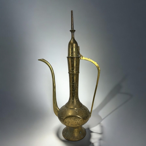 603 - Three vintage Indo-Persian brass Surahi Aftaba water ewers.Tallest - 40cm