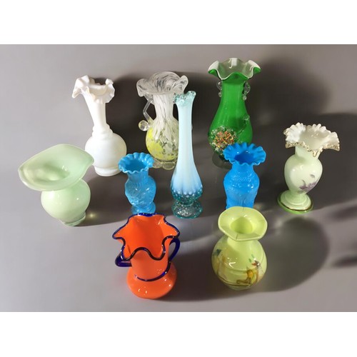 302 - Art Glass Early 20th Century to Mid Century Examples - Milk Glass, Opaline Glass, interesting Ruffle... 