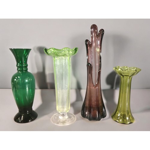 303 - Mid Century and Earlier Glass Vases. Ruffle Edged, Opaline Glass, Hand Blown Examples etc...13 in To... 