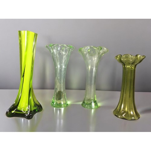 303 - Mid Century and Earlier Glass Vases. Ruffle Edged, Opaline Glass, Hand Blown Examples etc...13 in To... 