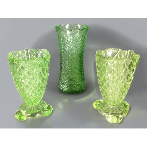 305 - Art Deco Green Glass in the Uranium Style - Trays, Vases Vanity Dishes ect...13 pieces.