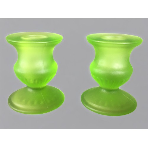 306 - Art Deco Glass Candlesticks - Green Glass in the Uranium Style Colouring. Good Quantity of Varying D... 