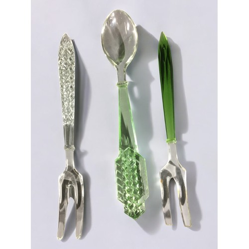 308 - Art Deco Glass Salad Servers and other Green Art Deco Glass.