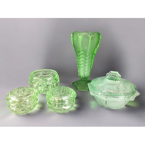 308 - Art Deco Glass Salad Servers and other Green Art Deco Glass.