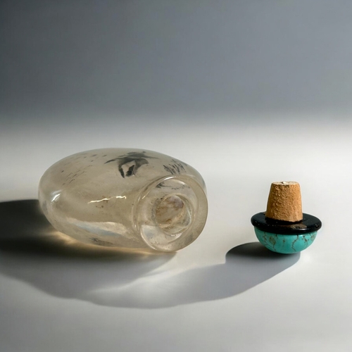 60K - Chinese Rock crystal snuff bottle, of oval form with concave foot, concave mouth and a flared neck. ... 