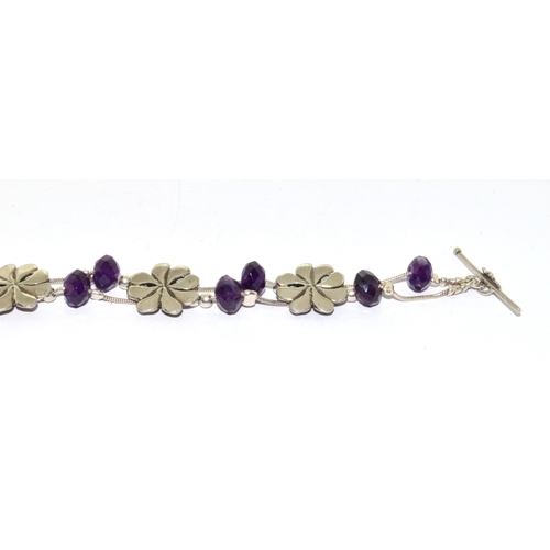 27 - Amethyst 925 silver floral bracelet 