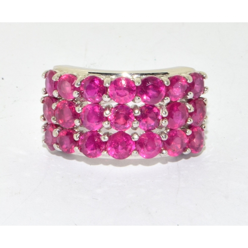 42 - 3 x band Ruby 925 silver ring size Q