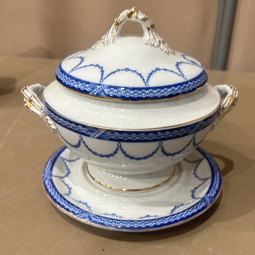 126 - Mixed porcelain lot includes a Copeland jug with portrait, floral vase, lidded dish with plate, blue... 