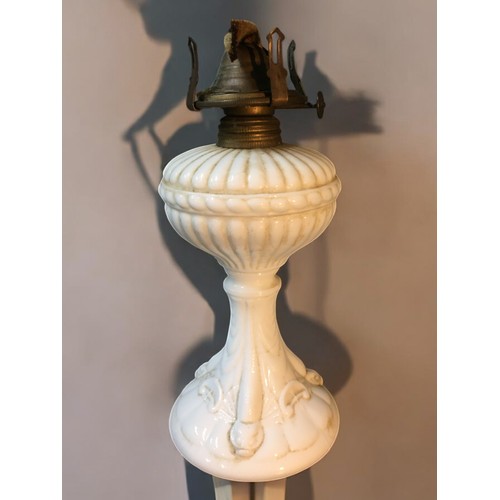 74 - 19th Century Oil Lamps - Large Lime Green with Gilt and Pictorial Decoration Lamp Complete, Milk Gla... 